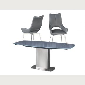 Olivia Grey Tempered Glass Top Swivel Extending Dining Table Grey - 130-190cm
