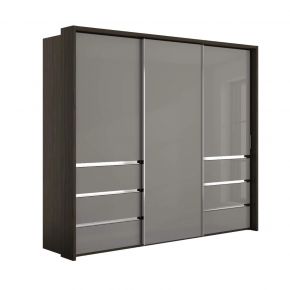 Wiemann Pacific 260cm 3 Door Pebble Grey Glass Sliding Wardrobe with Drawers at Left and Right