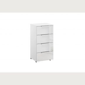 Rauch Formes 3 Drawer bedside comes with white glass front and chrome handles