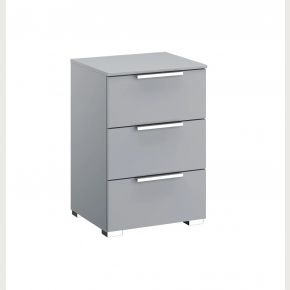 Formes 3 Drawer bedside cabinet in decor silk grey front with chrome handles