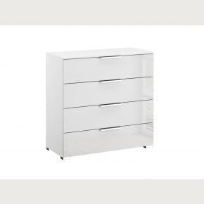 Rauch formes 4 drawer wide chest comes with White glass front and chrome handles