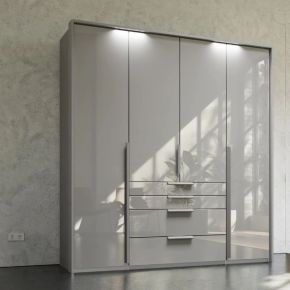 Rauch Purisma Silk Grey 4 Door Hinged wardrobe with drawers and long door handles