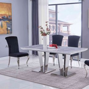 Riccardo Light Grey Marble Top Dining Table Set With 6 Liyana Dining Chairs