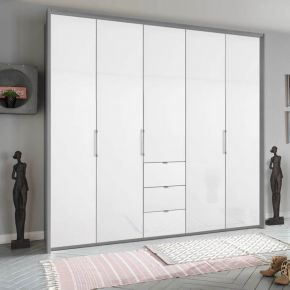 Rauch Erimo 5 Door White Glass Folding Door Wardrobe With Drawers Width 254 Height 225cm