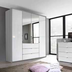 Rauch Erimo Style 1 White Glass Bi-Folding 4 Doors Combi Wardrobe
