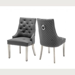 Weston Grey Ring Knockerback PU Leather Dining Chairs