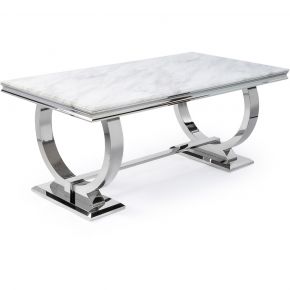 Arianna 1.8M White Marble Top Dining Table 
Chrome Base with Round Circles 