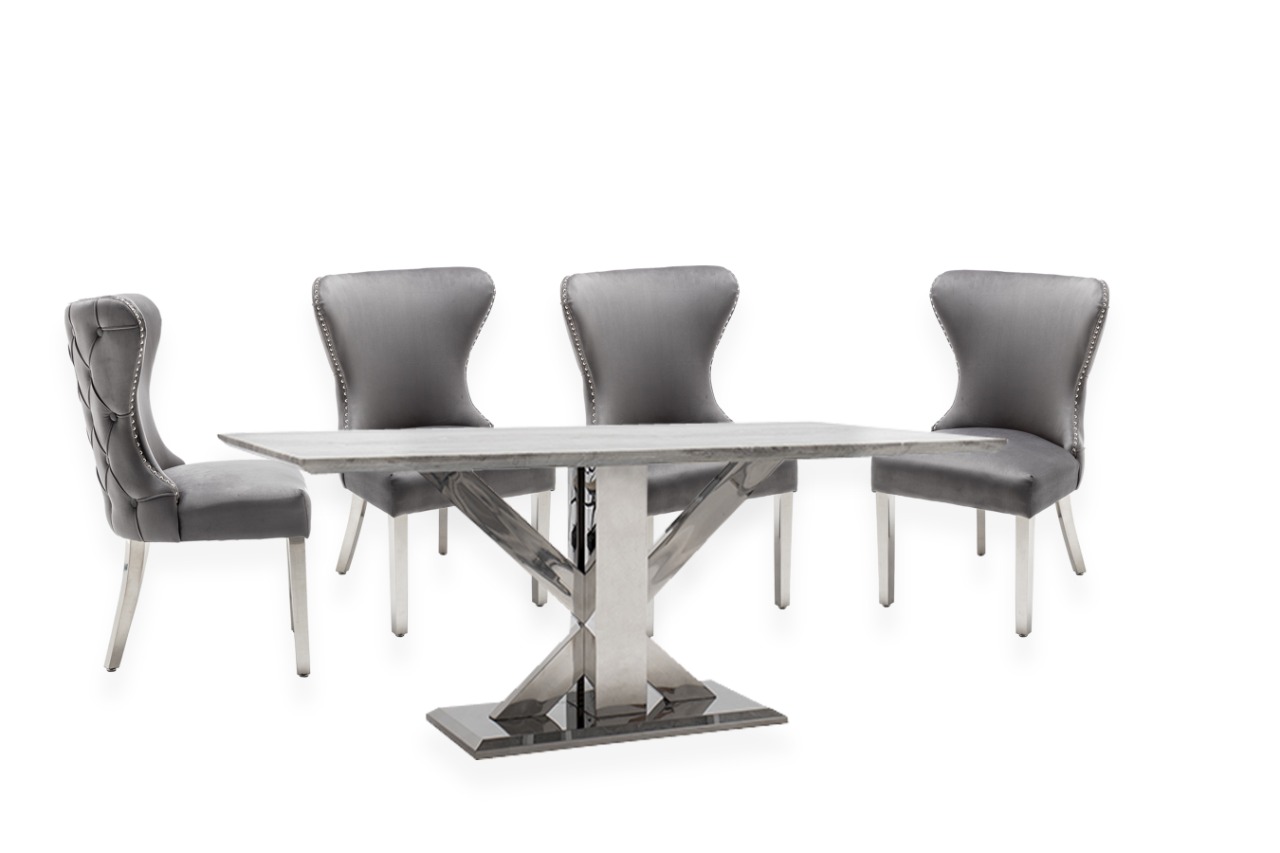 Tremmen 1.8M Milan Grey Marble Dining Table With Florence Chairs