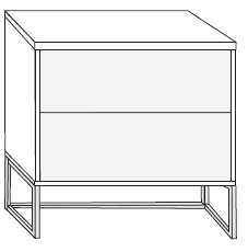 2 Drawer Bedside In Glass Front (Angled Chrome Feet)