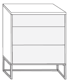 3 Drawer Bedside In Glass Front (Angled Chrome Feet)