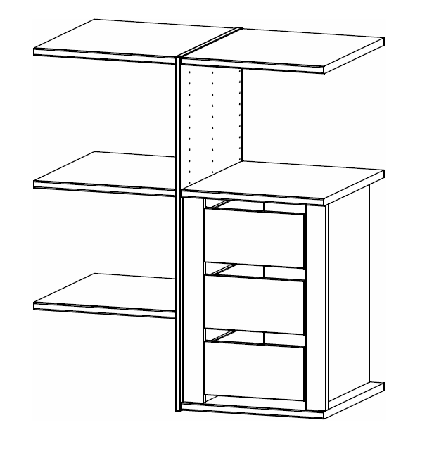 Wardrobe division with 3 drawers 4 Shelves 90CM